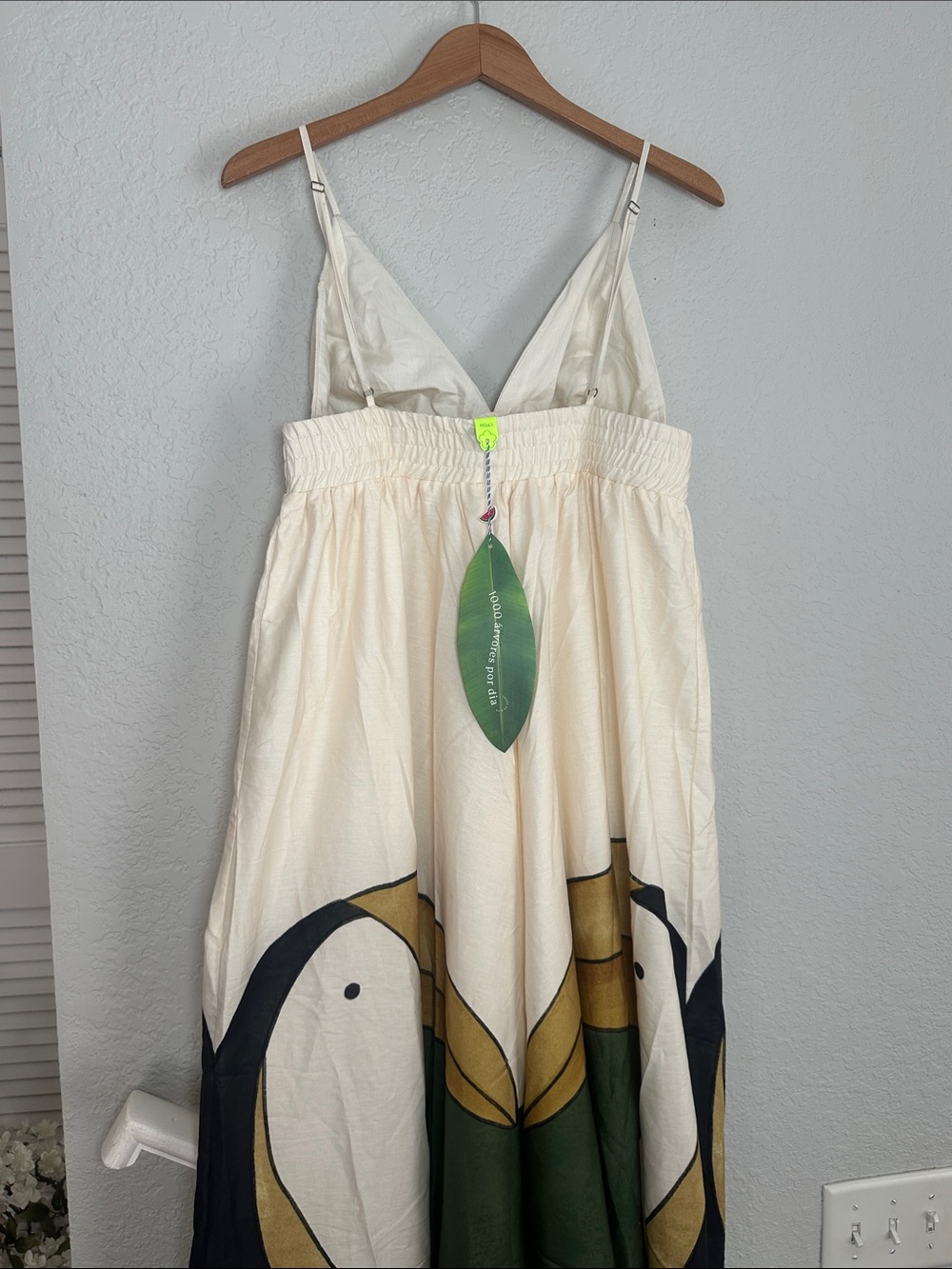 NEW FARM Rio Cream Toucan Maxi Dress Green Gold Tuca Exotic Tropical Resortwear - Picture 7 of 12